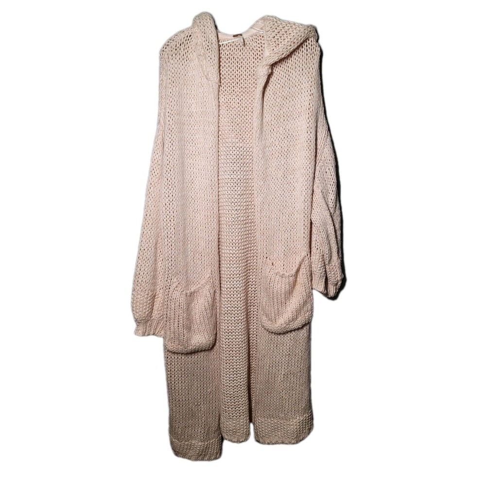 Free People Waterfront Womens Sz XSMALL Cardigan Sweater Peach Sweater Long Hood - Picture 2 of 7